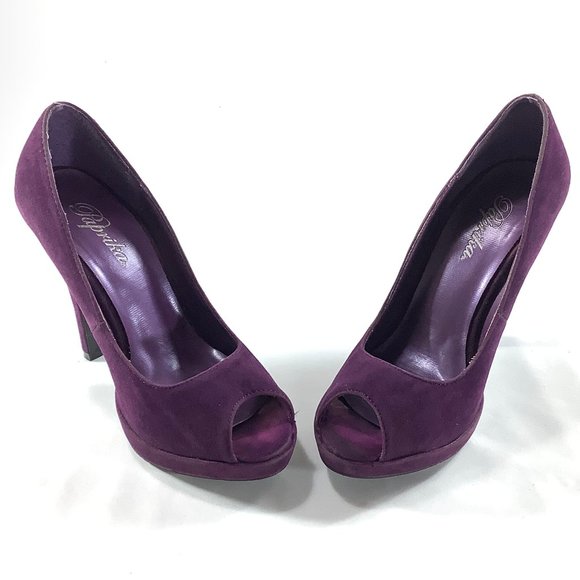 Paprika High Heels Platform Pumps Open Toe Purple Suede 5.5 Open Peep Toe Shoes - Picture 10 of 14